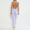 Janice Pleated Pocket Peach Hip Tight Large Backless Yoga Jumpsuit