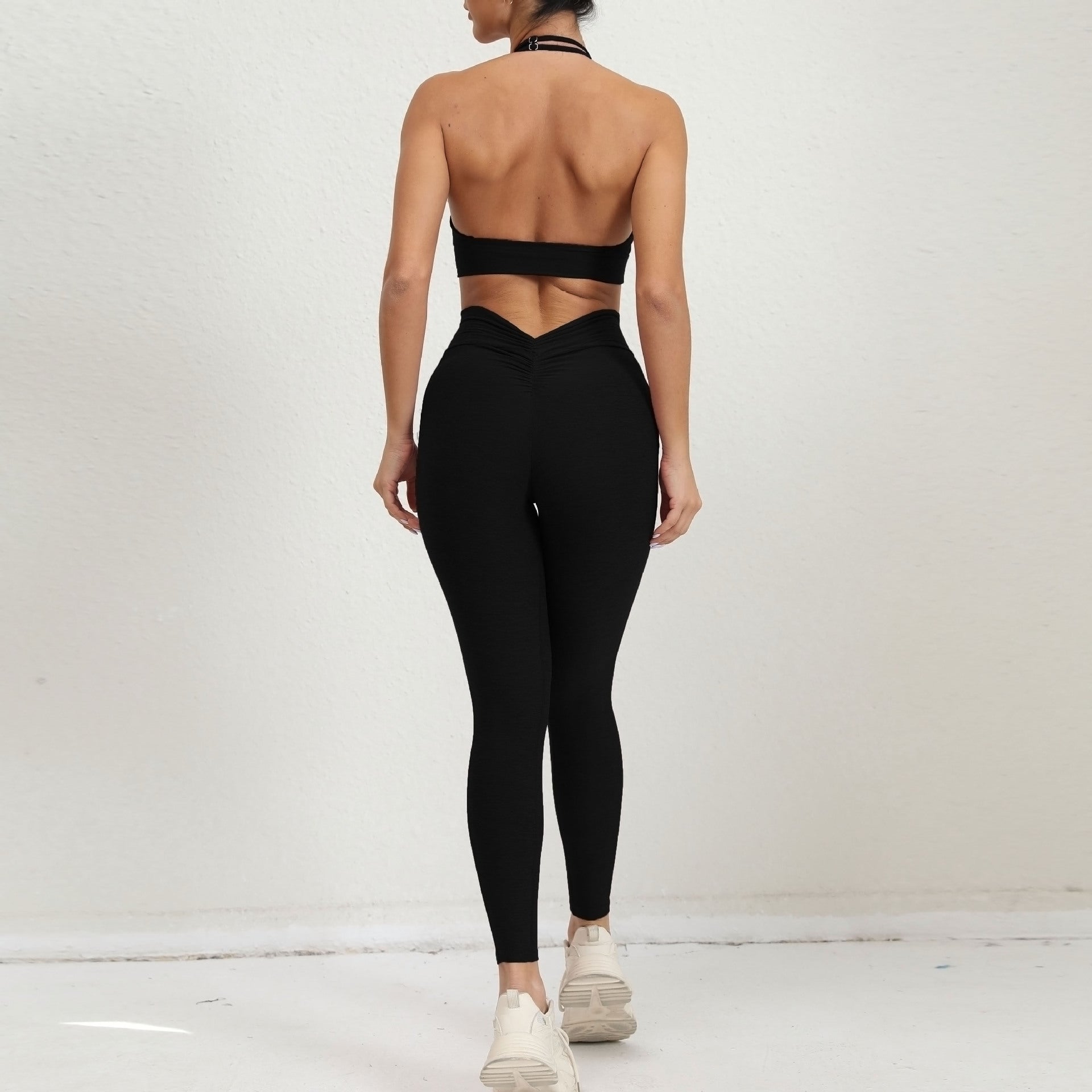 Karla Adjustable Shoulder Strap Peach Hip Side Pocket V Waist Tights Yoga Fitness Exercise-Suit