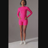 Load and play video in Gallery viewer, Reina one-piece Open Collar Zipper Long Sleeve Jumpsuit