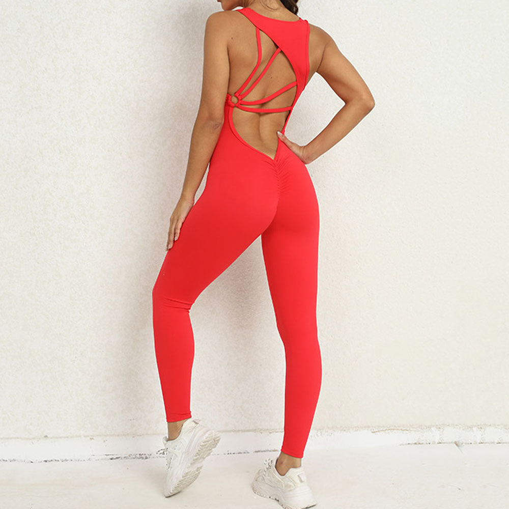 Madel Sleeveless Fitness Stretch Tight Jumpsuit